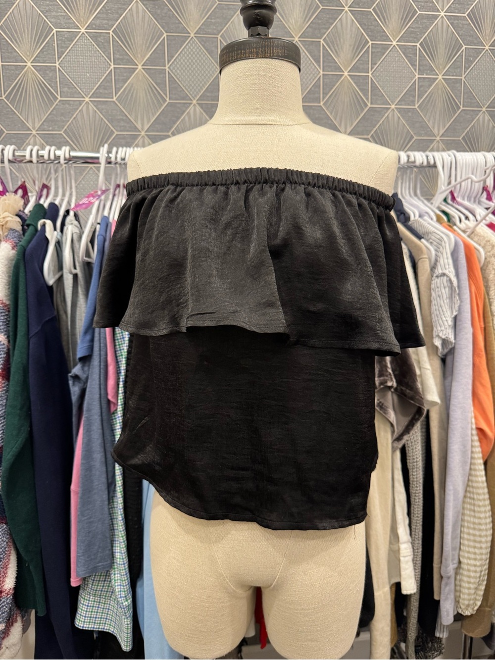 Urban Outfitters Black Off-Shoulder Ruffle Crop Top